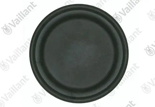 Schwarze, runde Membrane von Vaillant mit erhabenem Rand. Die Oberfläche ist glatt und ohne erkennbare Markierungen oder Beschriftungen.